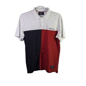 Vtg Nautica Sailing Club Men's XL Red, White & Blue Color Embroidered Polo Shirt